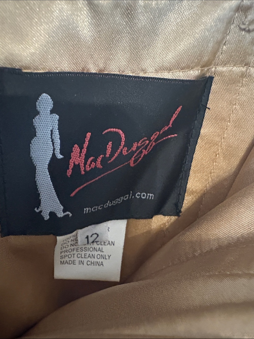 Mac Duggal Champagne Metallic Strapless Evening Gown with Beaded Waist - Picture 2 of 4